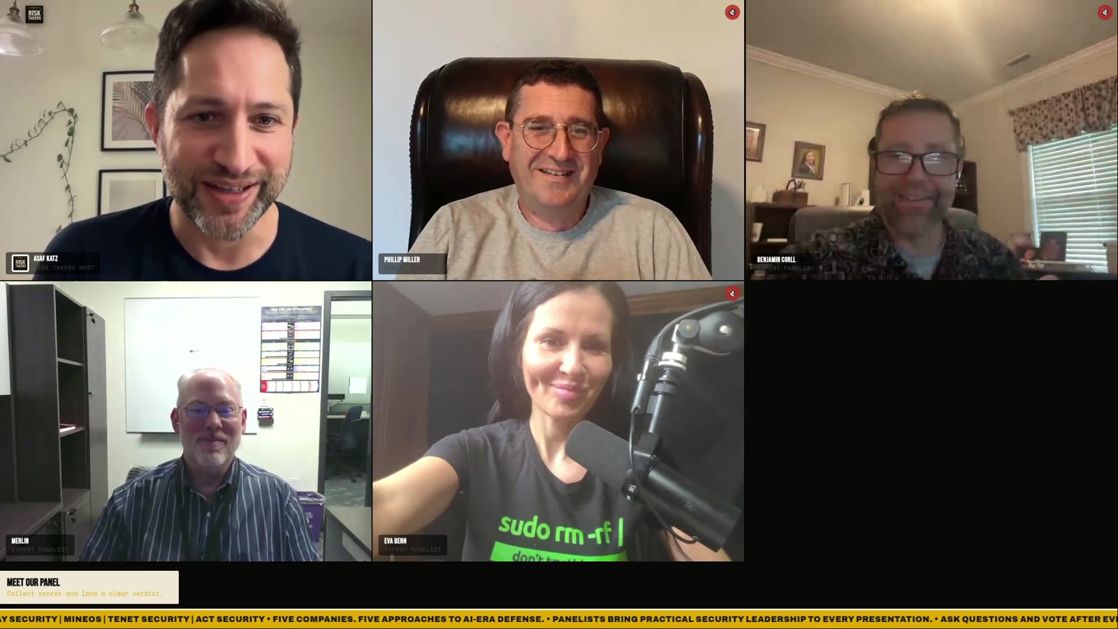 Host Asaf Katz with Phillip Miller, Benjamin Corll, Merlin Namuth and Eva Benn during the live panel introduction.